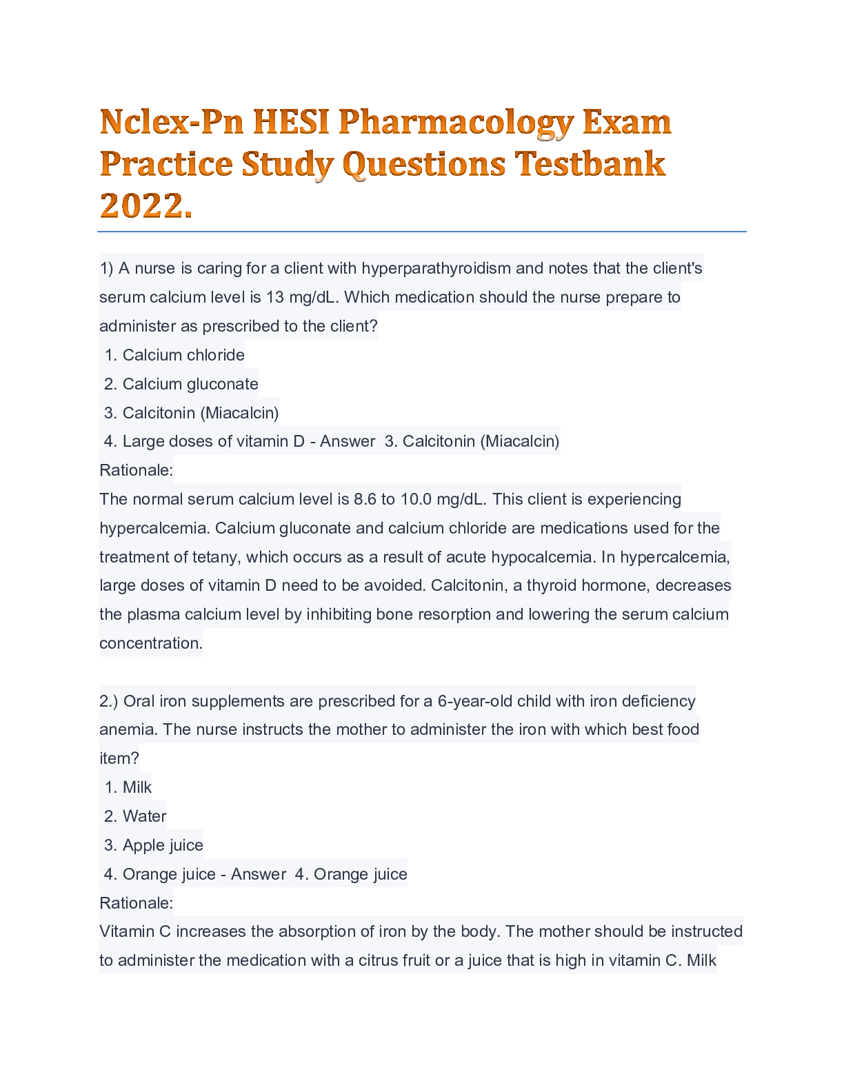 Preview image for NCLEX-PN  HESI Pharmacology Exam Practice Questions and Answers with Rationales 100% Correct